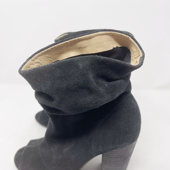 Nine West 6 Black Kaceyx5 Suede Leather Peep Toe Ruched Booties Block Heel - Picture 6 of 14